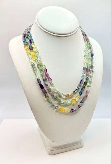 Beautiful 413 Cttw Natural Mined From The Earth 3 Strand Flourite Necklace