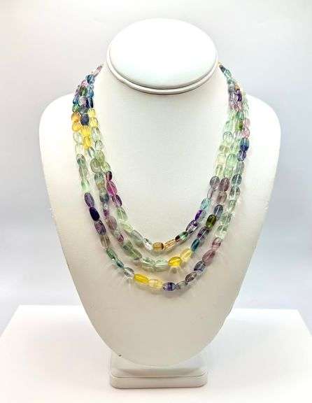 Beautiful 413 Cttw Natural Mined From The Earth 3 Strand Flourite Necklace