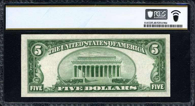 1934A $5 Silver Certificate, Julian–Morgenthau, PCGS XF40, Fr. 1651 (KA Block)
