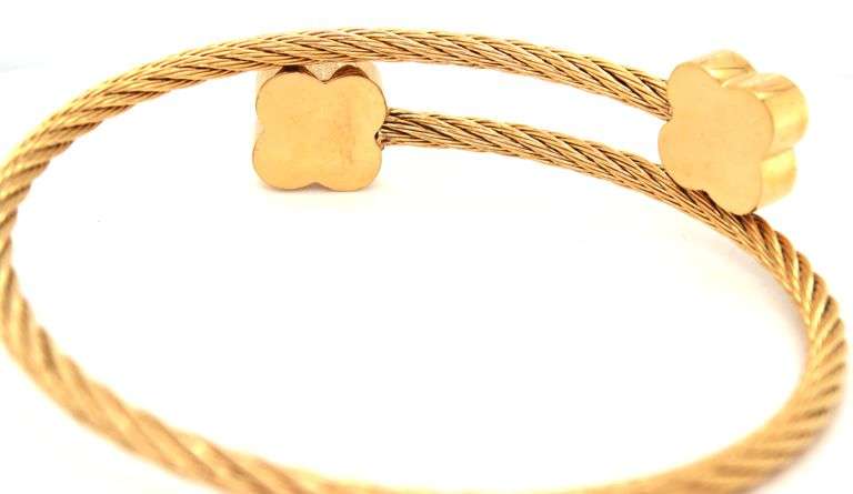 Stainless steel black clover cuff bangle