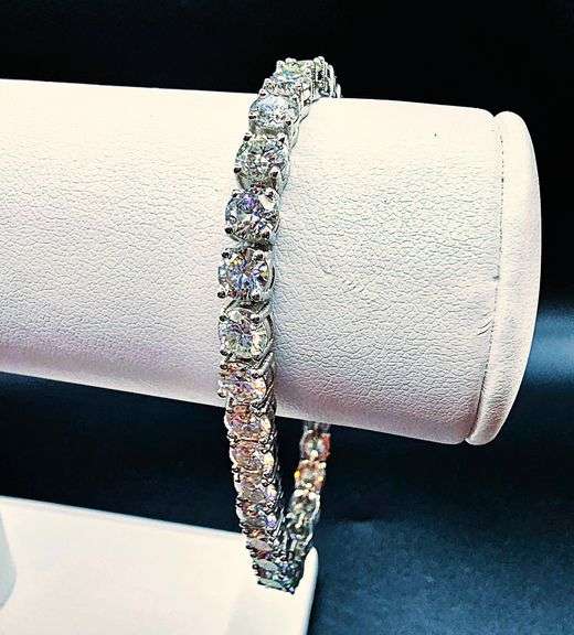 Spectacular 14 Kt White Gold Plated 19 Cttw 38 Count White Fire Moissanite Tennis Bracelet