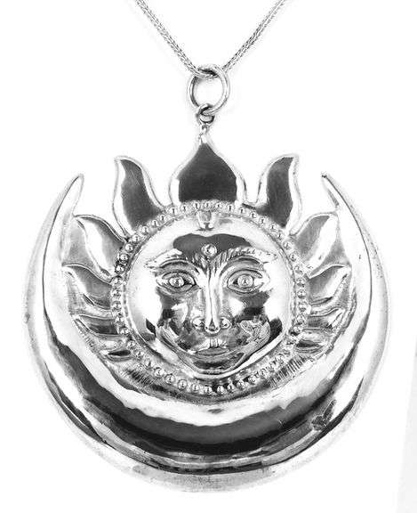 Big Sterling Silver Moon and Sun Necklace