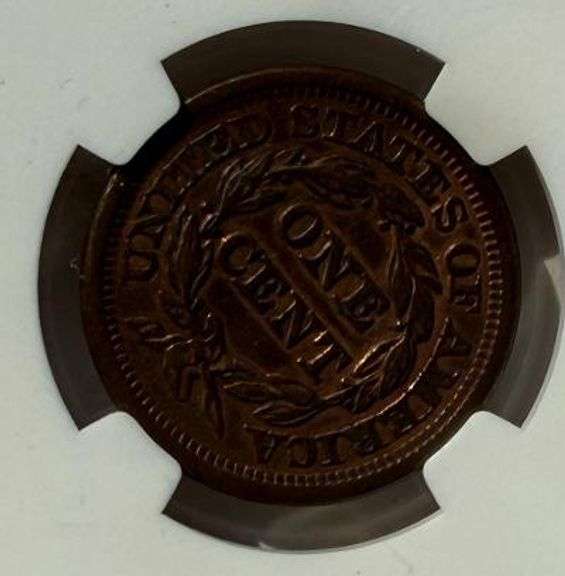 1855 Upright 55 NGC AU Large Cent