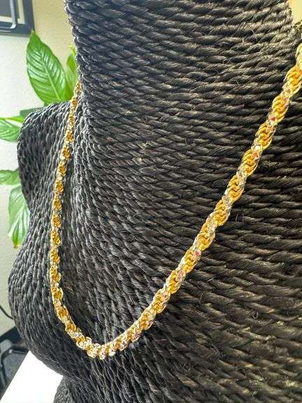 Sterling Silver 2-Tone Gold Plated Prism Diamond-Cut Rope Chain 5mm 925 Italy 18"