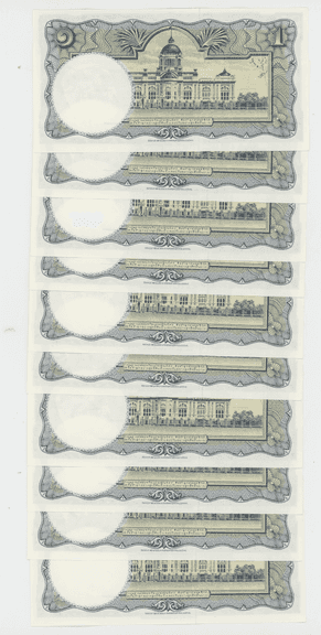 10 Superb Gem CU Thailand 1 Baht Notes in sequence (P-74)