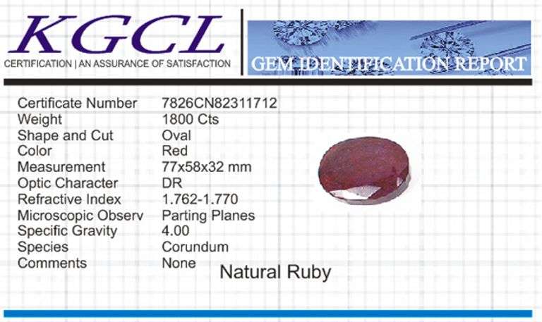 Magnificent Certified Museum Size 1800 Ct Natural Red Ruby Solitaire