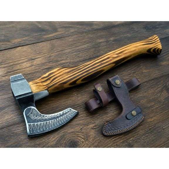 Nordic-Style Engraved Raven Axe