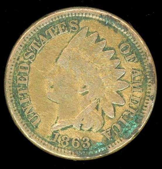 1863 Copper Nickel Indian Head Cent inVF30
