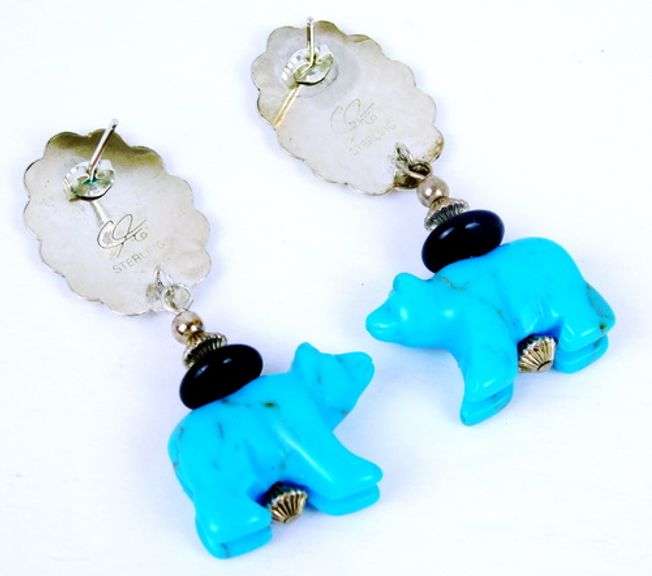 Carolyn Pollack Sterling Turquoise Fetish Cub Earrings