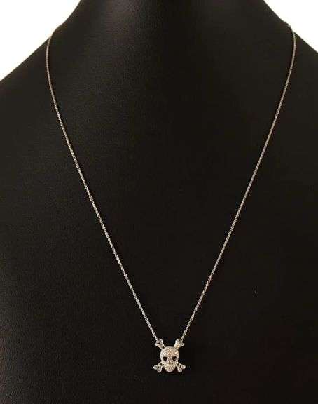 Roberto Coin 0.20ctw Diamond Skull and Crossbones Pendant Necklace in 18K