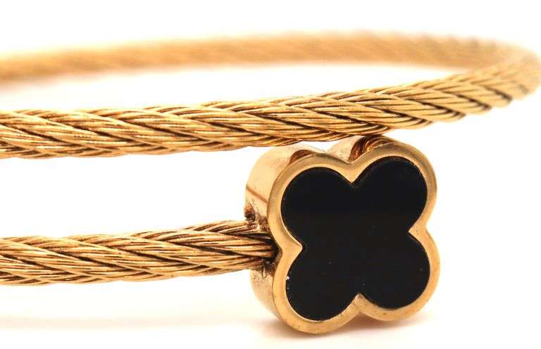 Stainless steel black clover cuff bangle