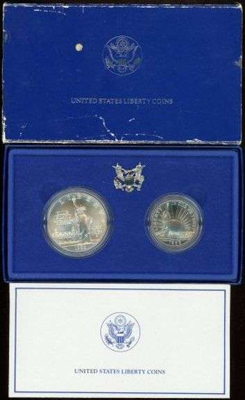 1986 Statue of Liberty 2-Piece BU Commemorative Set w/Box