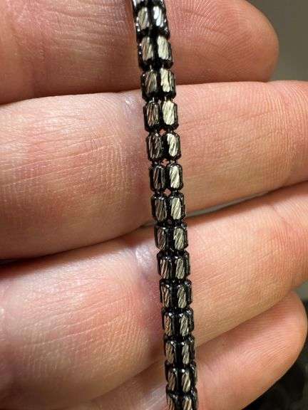 Sterling Silver 2-Tone Black Rhodium Plated Diamond-Cut Bead Tube Chain 4mm 925 Italy 18"