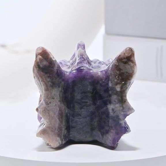 Hand Carved Amethyst Dragon Crystal Skull