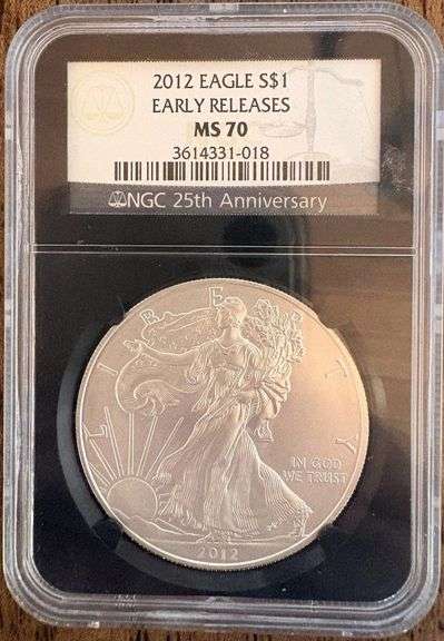 2012 American Silver Eagle $1 NGC MS70 Early Releases 25th Anniversary Label