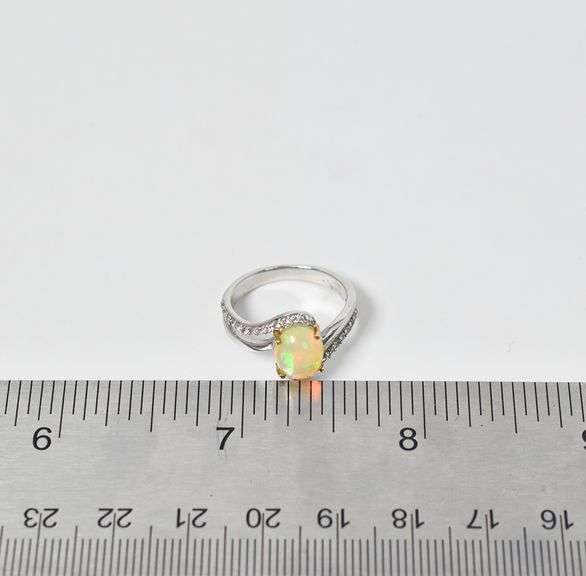 Sterling Silver Opal Gemstone Ring with Cubic Zirconia Accents