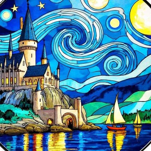 Castle by the Lake Stained Glass Suncatcher