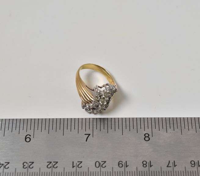 Stunning 14K Yellow Gold Approx. 0.75CTW Waterfall Diamond Cluster Ring