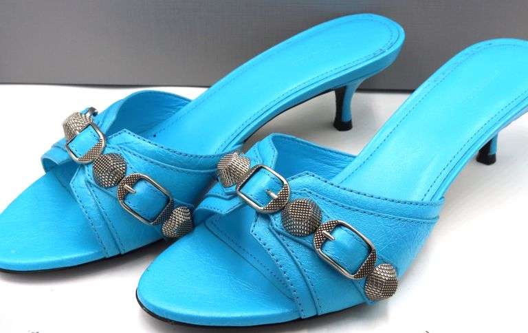 Balenciaga leather studded accents slides