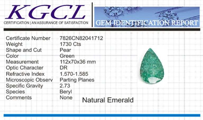 Huge Certified 1730 Ct Natural Mined Emerald From The Earth  Solitaire