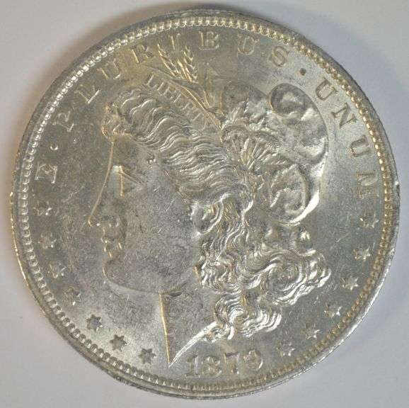 Frosty-white fully struck 1879-O Morgan Silver Dollar. BU
