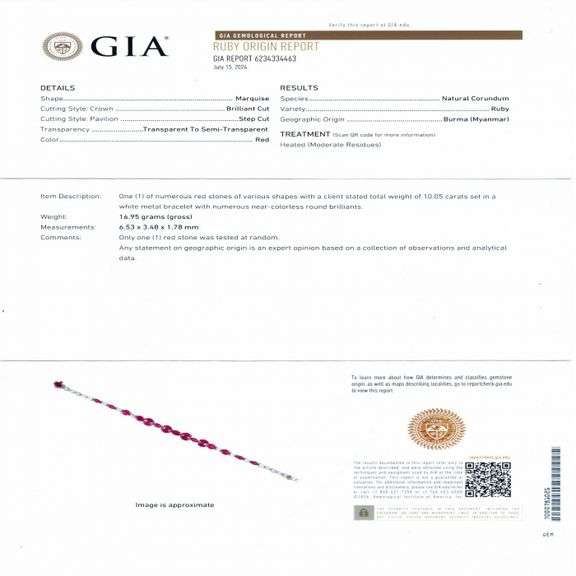 PLATINUM BURMESE RUBY AND DIAMOND BRACELET 11.96 C.T.W.