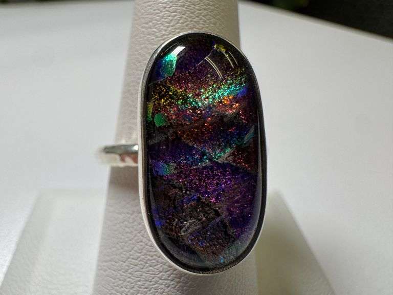 Sterling Silver 925 One of a Kind Dichroic Glass Ring Size 8.25