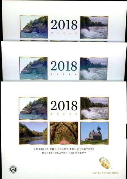 3 American the Beautiful Quarter Uncirculated Sets in Original Packaging: 2018