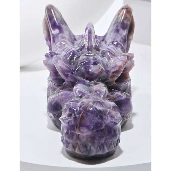 Hand Carved Amethyst Dragon Crystal Skull
