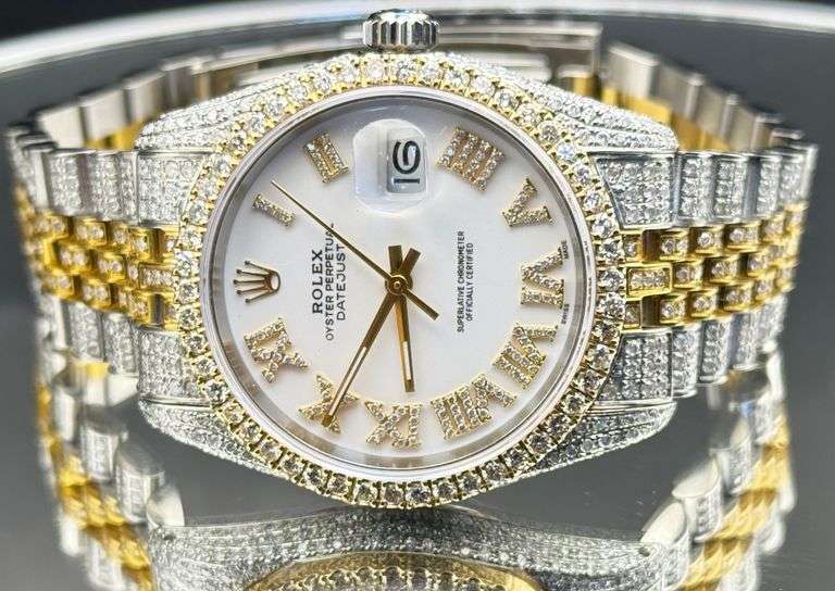 ROLEX REF R16013 STAINLESS STEEL 10K GOLD DIAMOND WATCH 9.5CT