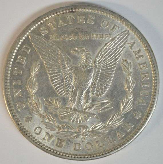 Satiny-white nearly BU 1896-O Morgan Silver Dollar. Scarce this nice