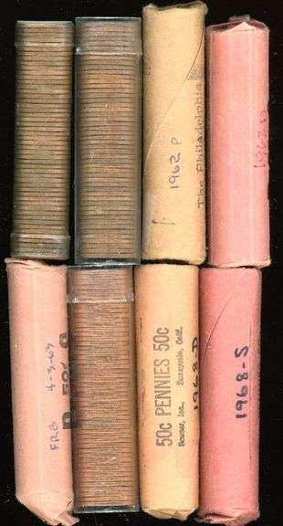 8 Different Rolls of BU Bronze Lincoln Cents: 1961 to 1968-S