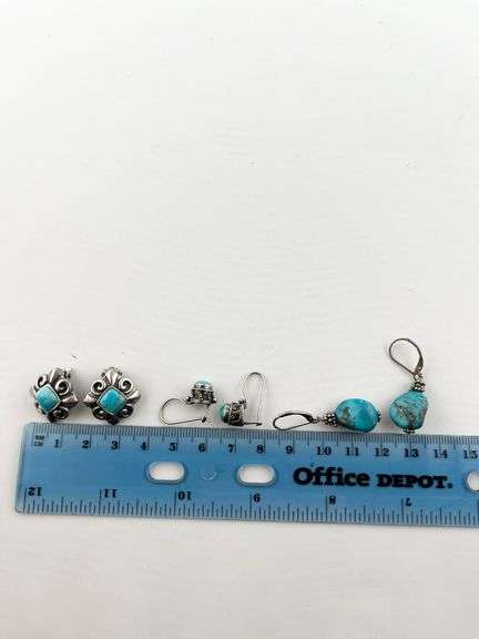 Vintage 925 Sterling Silver Turquoise Earrings Lot