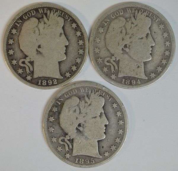 1892, 1894 & 1895 Barber Half Dollars in nice circ