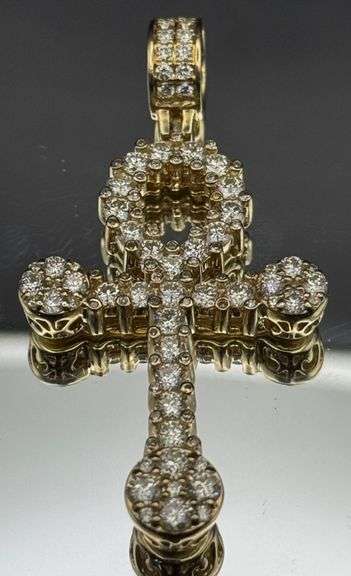 14K YELLOW GOLD 3.50CTW NATURAL DIAMOND ANKH CROSS PENDANT