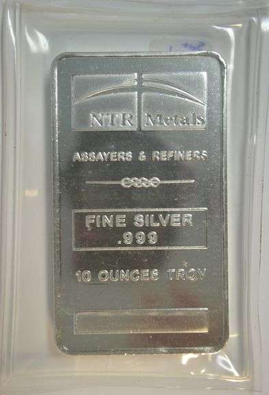 Pure .999 Fine 10 Troy Oz NTR Metals SILVER bar in plastic