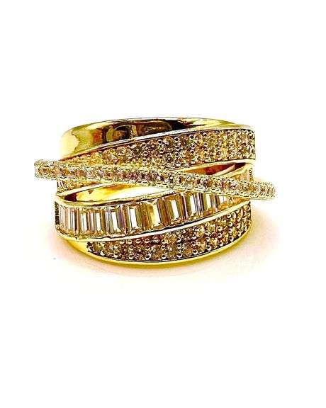 Sparkling 14 K Yellow Gold Plate  CZ Single Band Trendy Stack Look Ring
