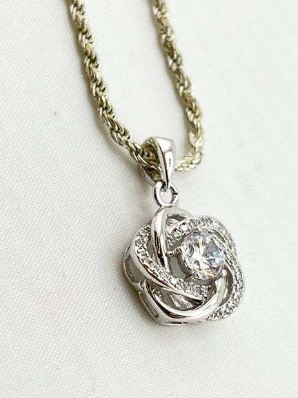 Italian 925 Sterling Silver Infinity Love Knot CZ Pendant with Rope Chain Necklace