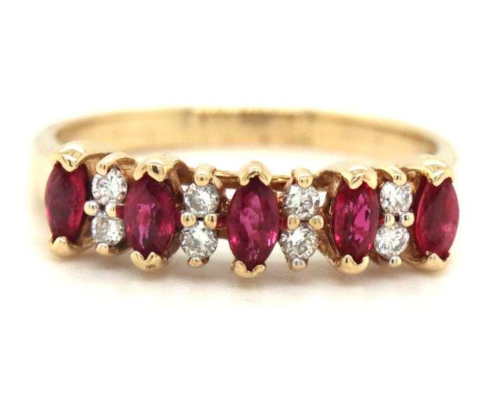 14kt Yellow gold Marquise Ruby and diamond band