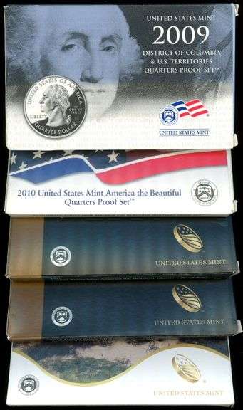 5 US Quarter Proof Sets in Original Boxes: 2009-2018