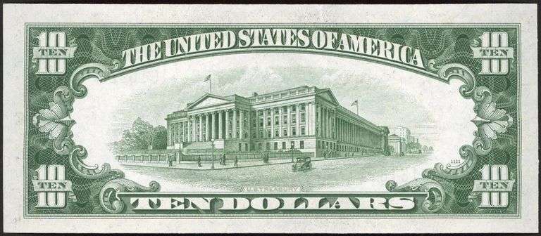 1934-C $10 Federal Reserve Note Philadelphia District Choice AU
