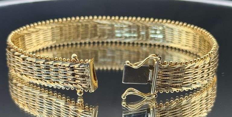 Vintage Italian-Style 14k Gold 6-Row Woven Articulated Bracelet (26.5g)