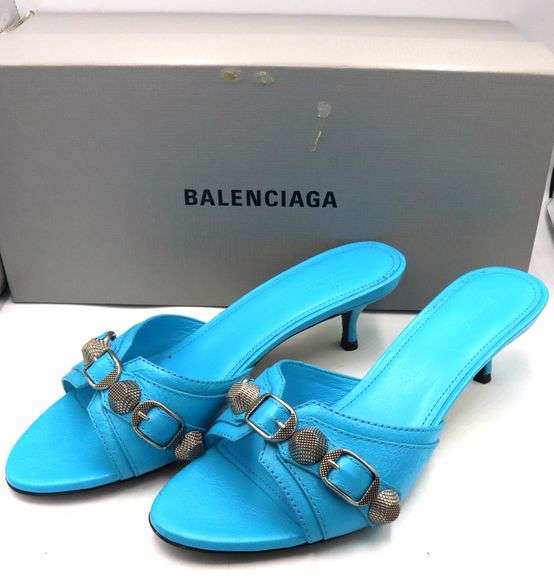 Balenciaga leather studded accents slides