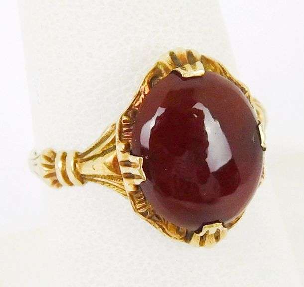 Antique 10K Gold Carnelian Ring, Size 7.5