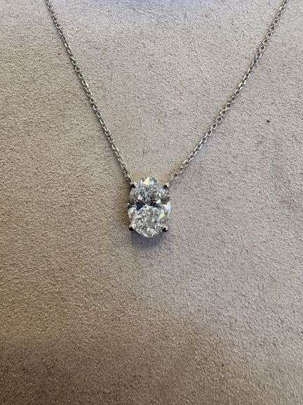 I.G.I CERTIFIED 14K White Gold Solitaire Oval Diamond NECKLACE