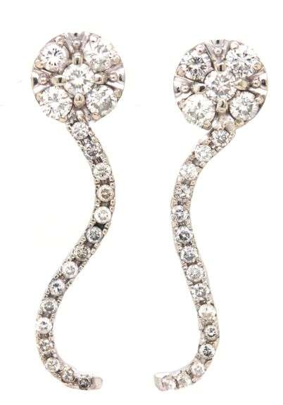 14kt White gold 2ctw diamond cluster swirl post earrings