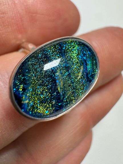 Sterling Silver 925 One of a Kind Dichroic Glass Ring Size 9