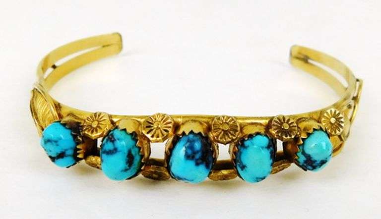 Vintage Navajo Gold Filled Turquoise Cuff Bracelet