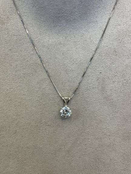 14K White Gold Solitaire Diamond Pendant Necklace