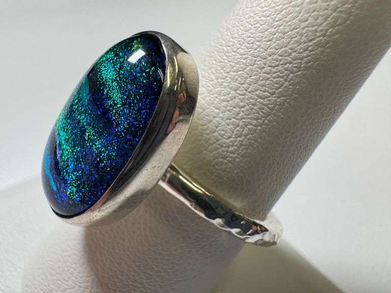 Sterling Silver 925 One of a Kind Dichroic Glass Ring Size 9
